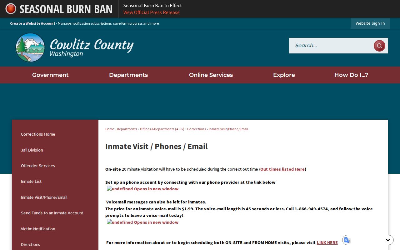 Cowlitz County arrest custody visitation information