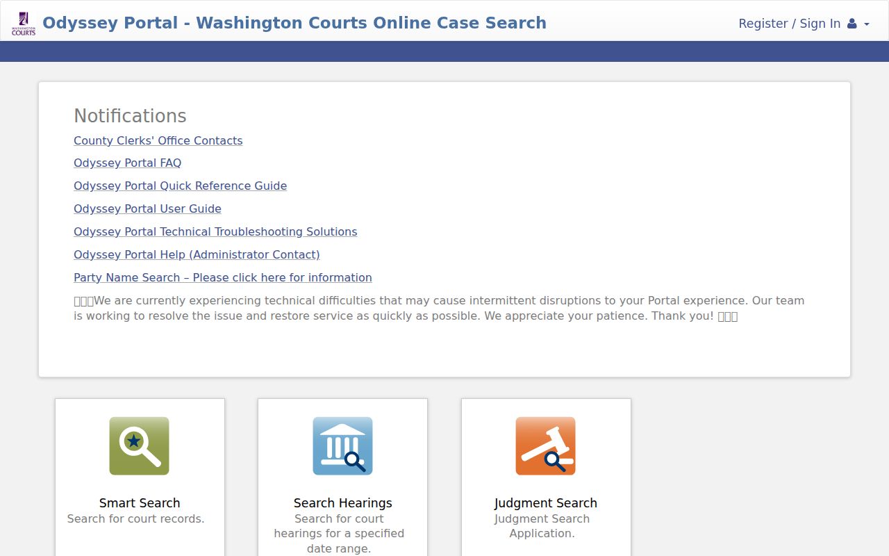 Odyssey Smart Search and hearing controls for Cowlitz County criminal cases