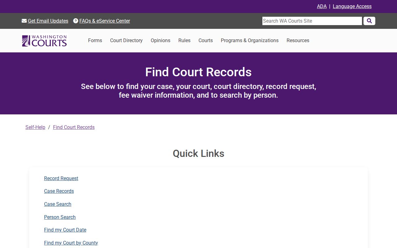 Washington Courts choices for finding Cowlitz County case records