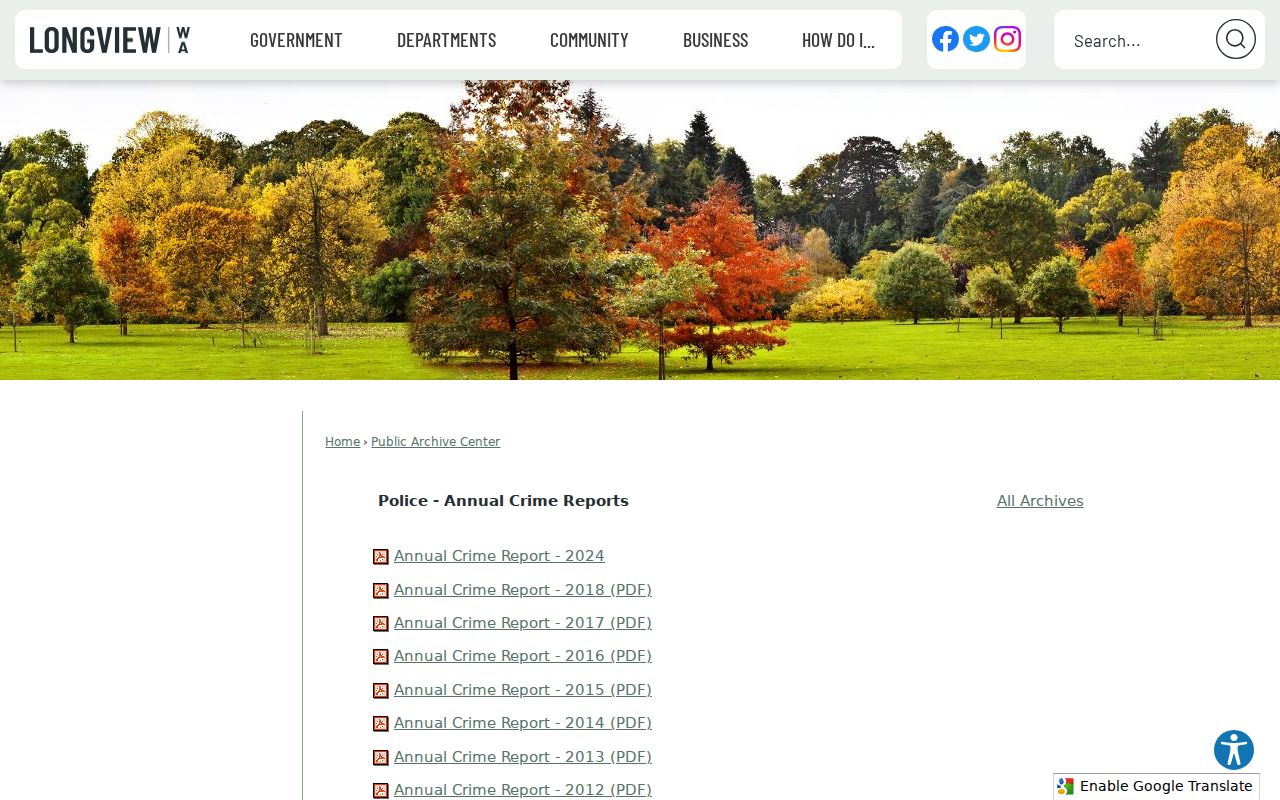 Longview Police annual crime report archive including the 2024 report