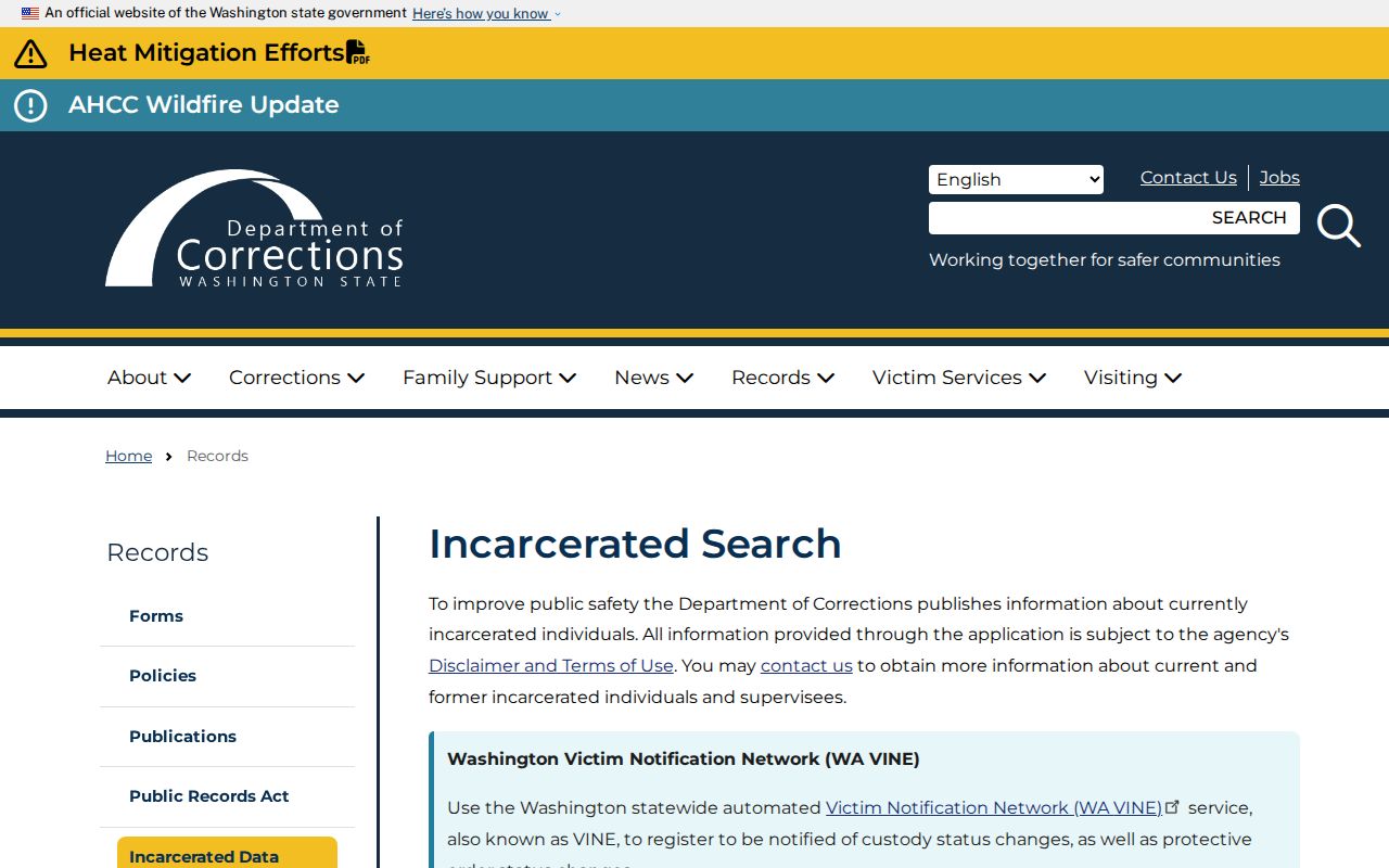 Cowlitz County criminal records route to the Washington DOC inmate search