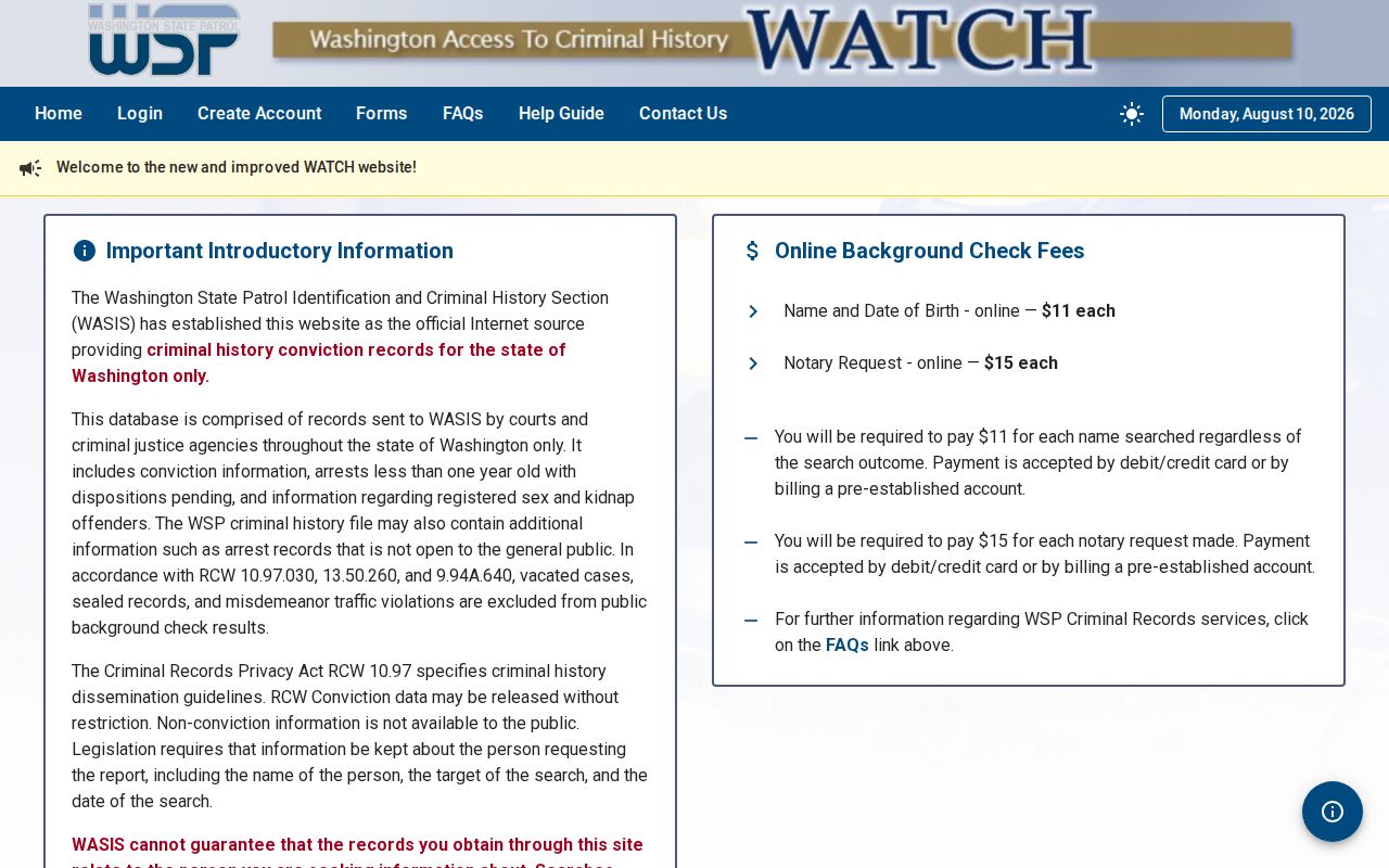 Cowlitz County criminal history search through the Washington WATCH portal