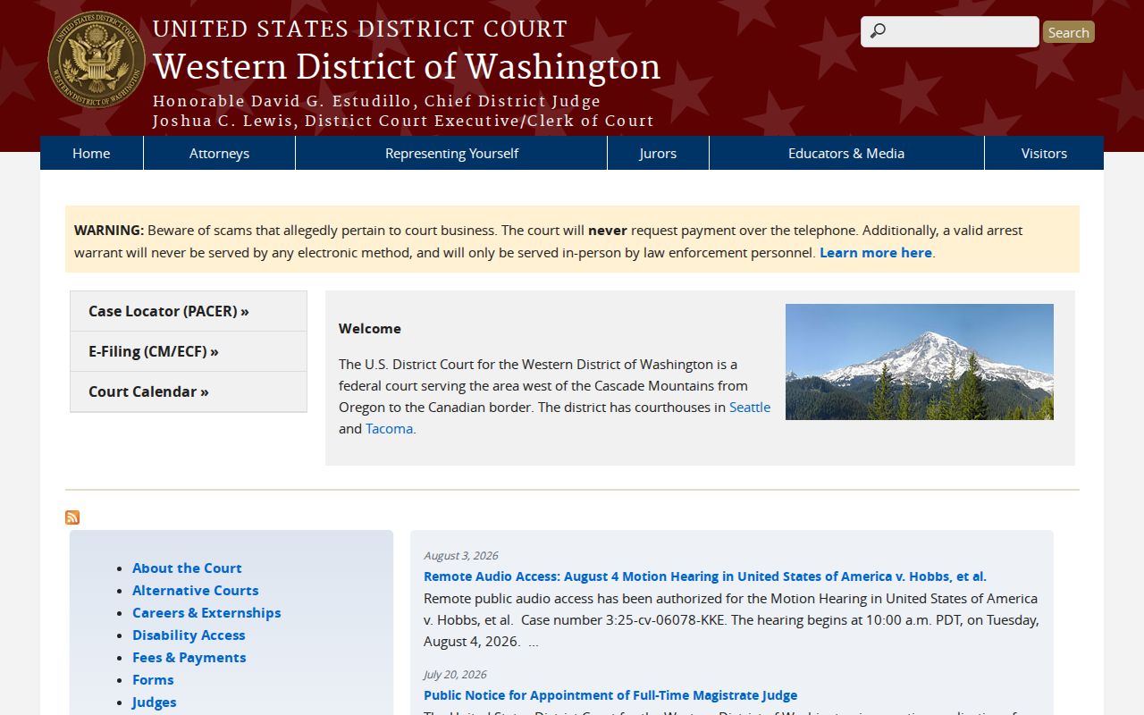 Federal criminal records for Cowlitz County through the Western District of Washington